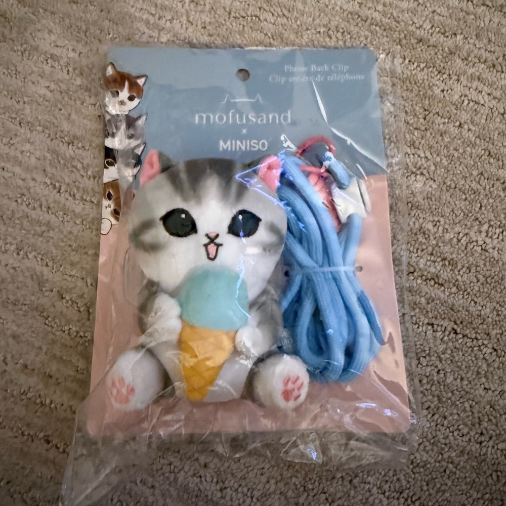 Miniso Mofusand Cat Plush with Ice Cream phone strap